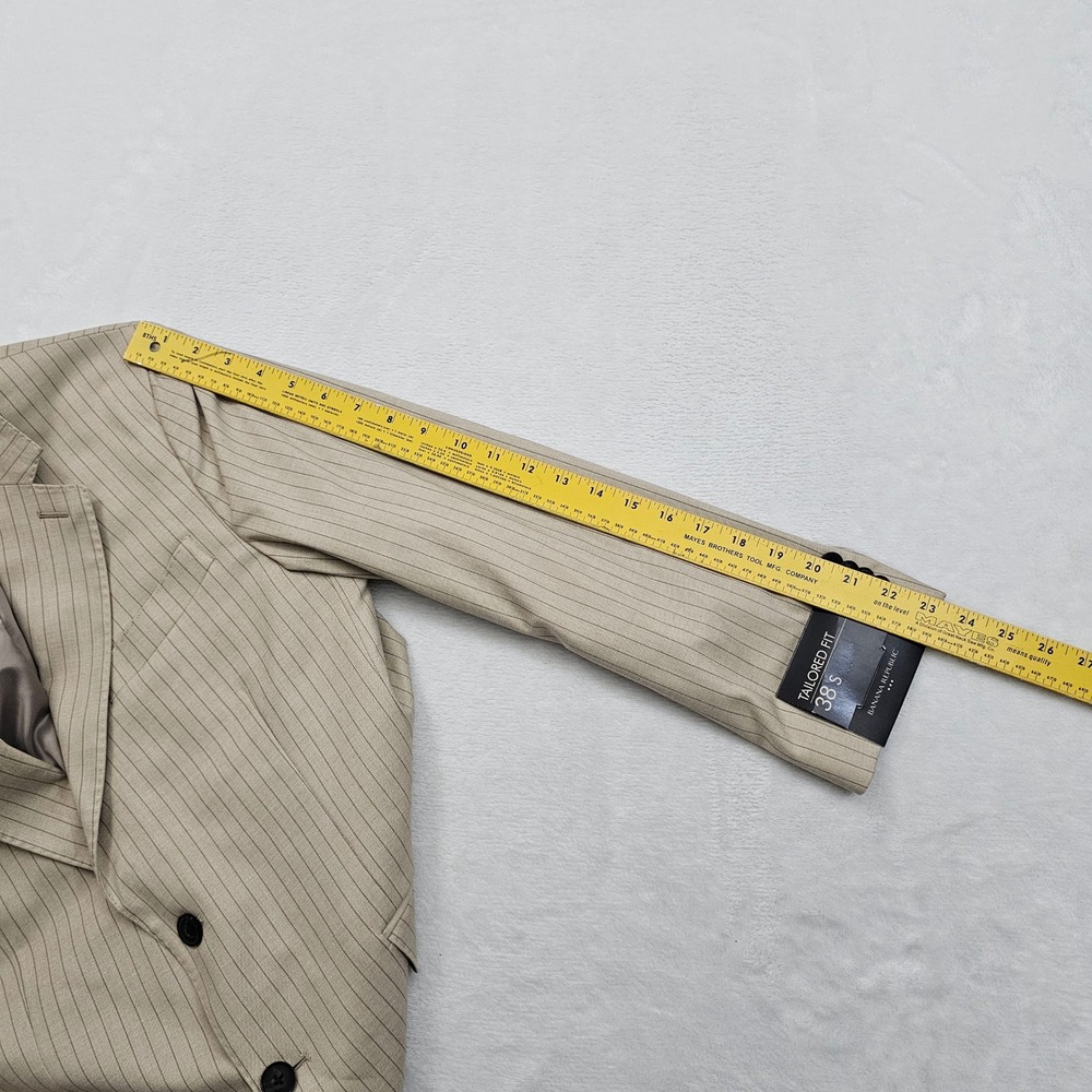 Banana Republic Suit Mens 38S 34x28 Beige Pinstripe Tailored Fit 2pc Wedding NEW - Picture 12 of 16